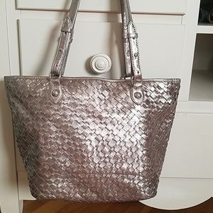 Bronze woven handbag